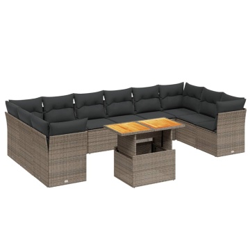 Set canapele de grădină cu perne, 11 piese, gri, poliratan - Img 1