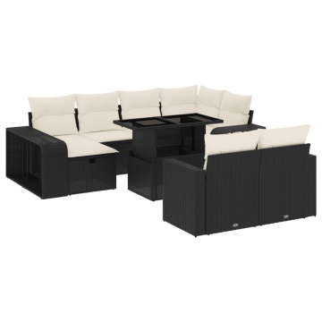 Set canapele de grădină cu perne, 11 piese, negru, poliratan - Img 2