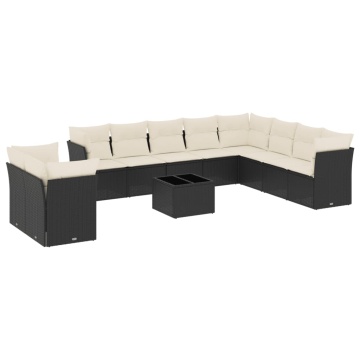 Set canapele de grădină cu perne, 11 piese, negru, poliratan - Img 2