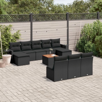 Set canapele de grădină cu perne, 11 piese, negru, poliratan - Img 1