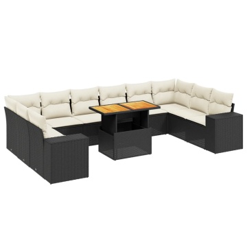 Set canapele de grădină cu perne, 11 piese, negru, poliratan - Img 2