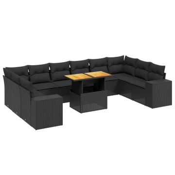 Set canapele de grădină cu perne, 11 piese, negru, poliratan - Img 2