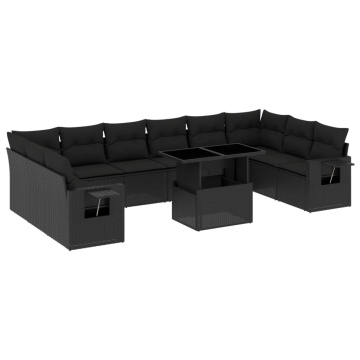 Set canapele de grădină cu perne, 11 piese, negru, poliratan - Img 2