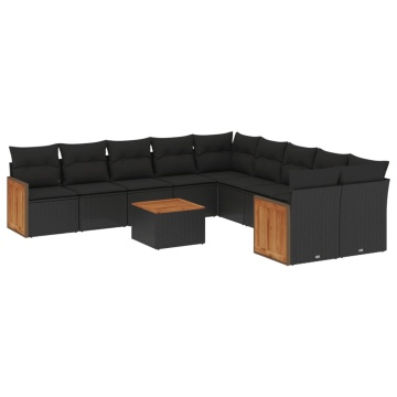 Set canapele de grădină cu perne, 11 piese, negru, poliratan - Img 2
