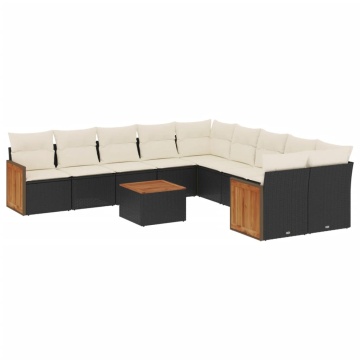 Set canapele de grădină cu perne, 11 piese, negru, poliratan - Img 2