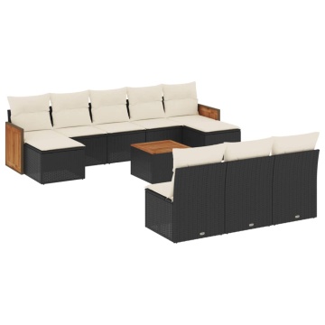 Set canapele de grădină cu perne, 11 piese, negru, poliratan - Img 2