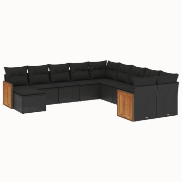 Set canapele de grădină cu perne, 11 piese, negru, poliratan - Img 2