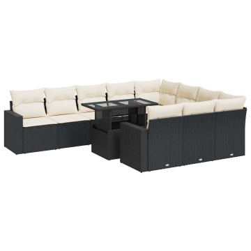 Set canapele de grădină cu perne, 11 piese, negru, poliratan - Img 2
