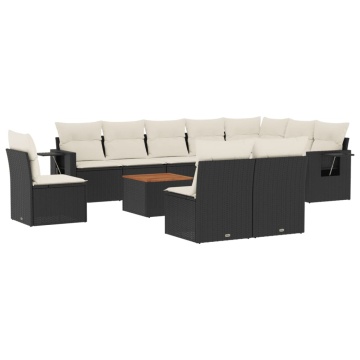 Set canapele de grădină cu perne, 11 piese, negru, poliratan - Img 2