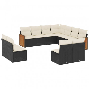 Set canapele de grădină cu perne, 11 piese, negru, poliratan - Img 2