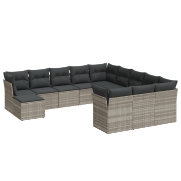 Set canapele de grădină cu perne, 12piese gri deschis poliratan - Img 2