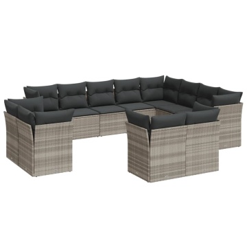 Set canapele de grădină cu perne, 12piese gri deschis poliratan - Img 2