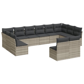 Set canapele de grădină cu perne, 12piese gri deschis poliratan - Img 2