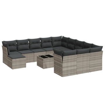 Set canapele de grădină cu perne, 13piese gri deschis poliratan - Img 2