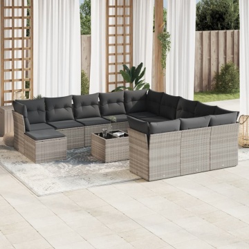 Set canapele de grădină cu perne, 13piese gri deschis poliratan - Img 1
