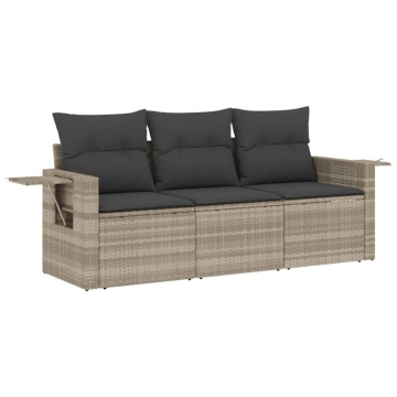 Set canapele de grădină cu perne, 3 piese gri deschis poliratan - Img 2