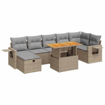 Set canapele de grădină cu perne 5 piese bej poliratan/acacia - Img 2