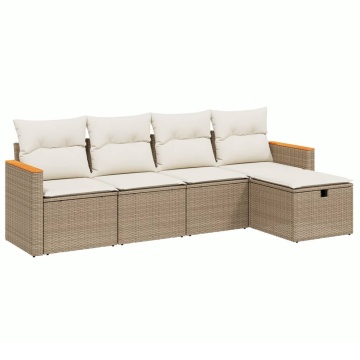 Set canapele de grădină cu perne, 5 piese, bej, poliratan - Img 2