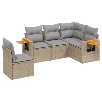 Set canapele de grădină cu perne, 5 piese, bej, poliratan - Img 2