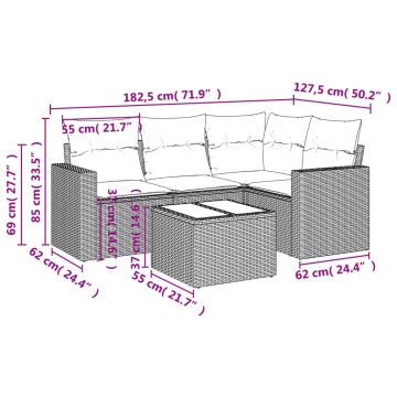 Set canapele de grădină cu perne, 5 piese gri deschis poliratan - Img 3