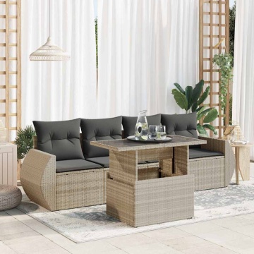 Set canapele de grădină cu perne, 5 piese gri deschis poliratan - Img 1