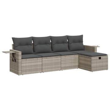 Set canapele de grădină cu perne, 5 piese gri deschis poliratan - Img 2