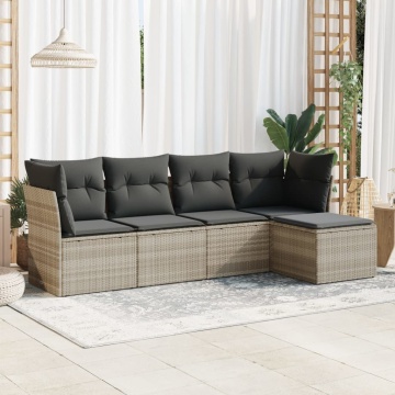 Set canapele de grădină cu perne, 5 piese gri deschis poliratan - Img 1