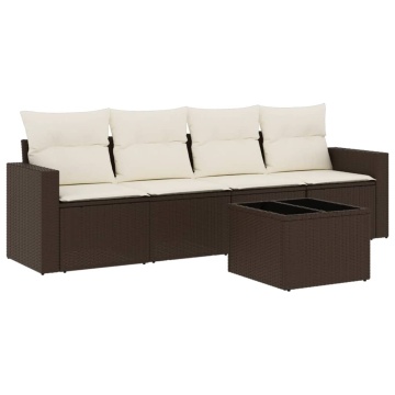 Set canapele de grădină cu perne, 5 piese, maro, poliratan - Img 2