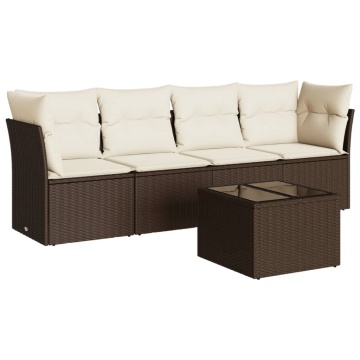 Set canapele de grădină cu perne, 5 piese, maro, poliratan - Img 2