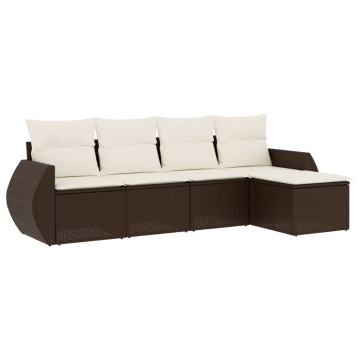 Set canapele de grădină cu perne, 5 piese, maro, poliratan - Img 2