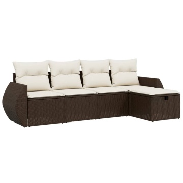 Set canapele de grădină cu perne, 5 piese, maro, poliratan - Img 2