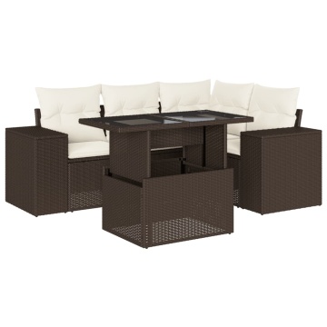 Set canapele de grădină cu perne, 5 piese, maro, poliratan - Img 2