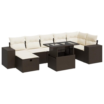 Set canapele de grădină cu perne, 5 piese, maro, poliratan - Img 2