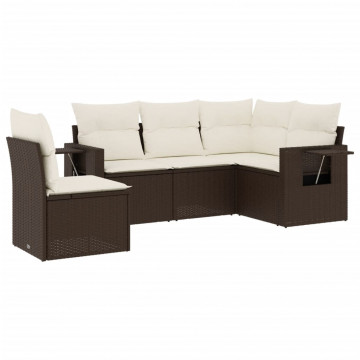 Set canapele de grădină cu perne, 5 piese, maro, poliratan - Img 2