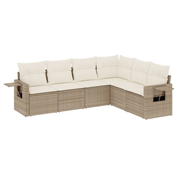 Set canapele de grădină cu perne, 6 piese, bej, poliratan - Img 2