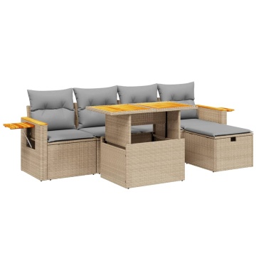 Set canapele de grădină cu perne, 6 piese, bej, poliratan - Img 2