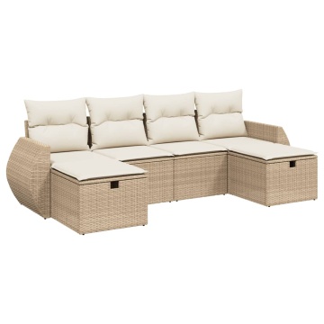 Set canapele de grădină cu perne, 6 piese, bej, poliratan - Img 2