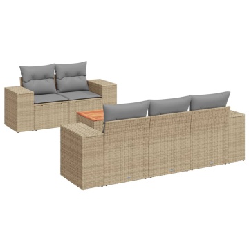 Set canapele de grădină cu perne, 6 piese, bej, poliratan - Img 2