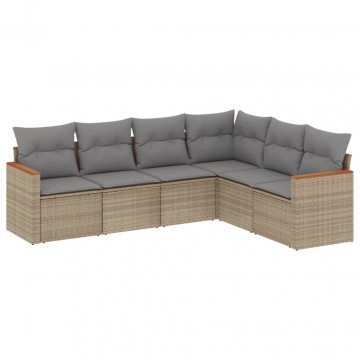 Set canapele de grădină cu perne, 6 piese, bej, poliratan - Img 2