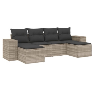 Set canapele de grădină cu perne, 6 piese gri deschis poliratan - Img 2