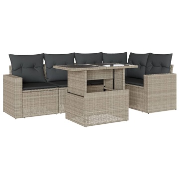 Set canapele de grădină cu perne, 6 piese gri deschis poliratan - Img 2