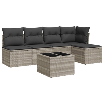 Set canapele de grădină cu perne, 6 piese gri deschis poliratan - Img 2