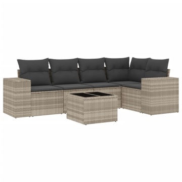 Set canapele de grădină cu perne, 6 piese gri deschis poliratan - Img 2
