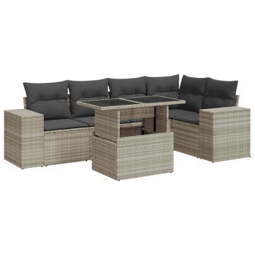 Set canapele de grădină cu perne, 6 piese gri deschis poliratan - Img 2