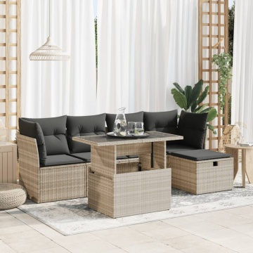Set canapele de grădină cu perne, 6 piese gri deschis poliratan - Img 1