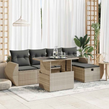 Set canapele de grădină cu perne, 6 piese gri deschis poliratan - Img 1