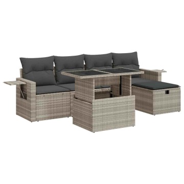 Set canapele de grădină cu perne, 6 piese gri deschis poliratan - Img 2