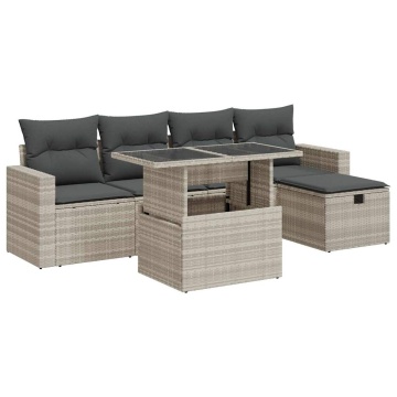 Set canapele de grădină cu perne, 6 piese gri deschis poliratan - Img 2