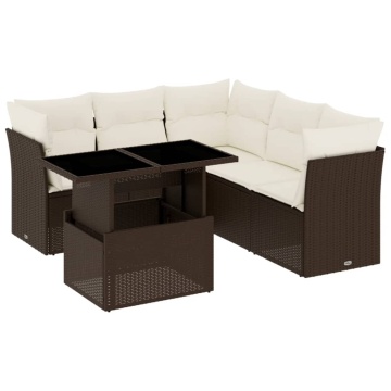 Set canapele de grădină cu perne, 6 piese, maro, poliratan - Img 2