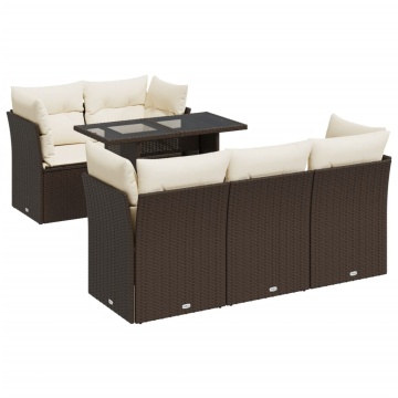 Set canapele de grădină cu perne, 6 piese, maro, poliratan - Img 2